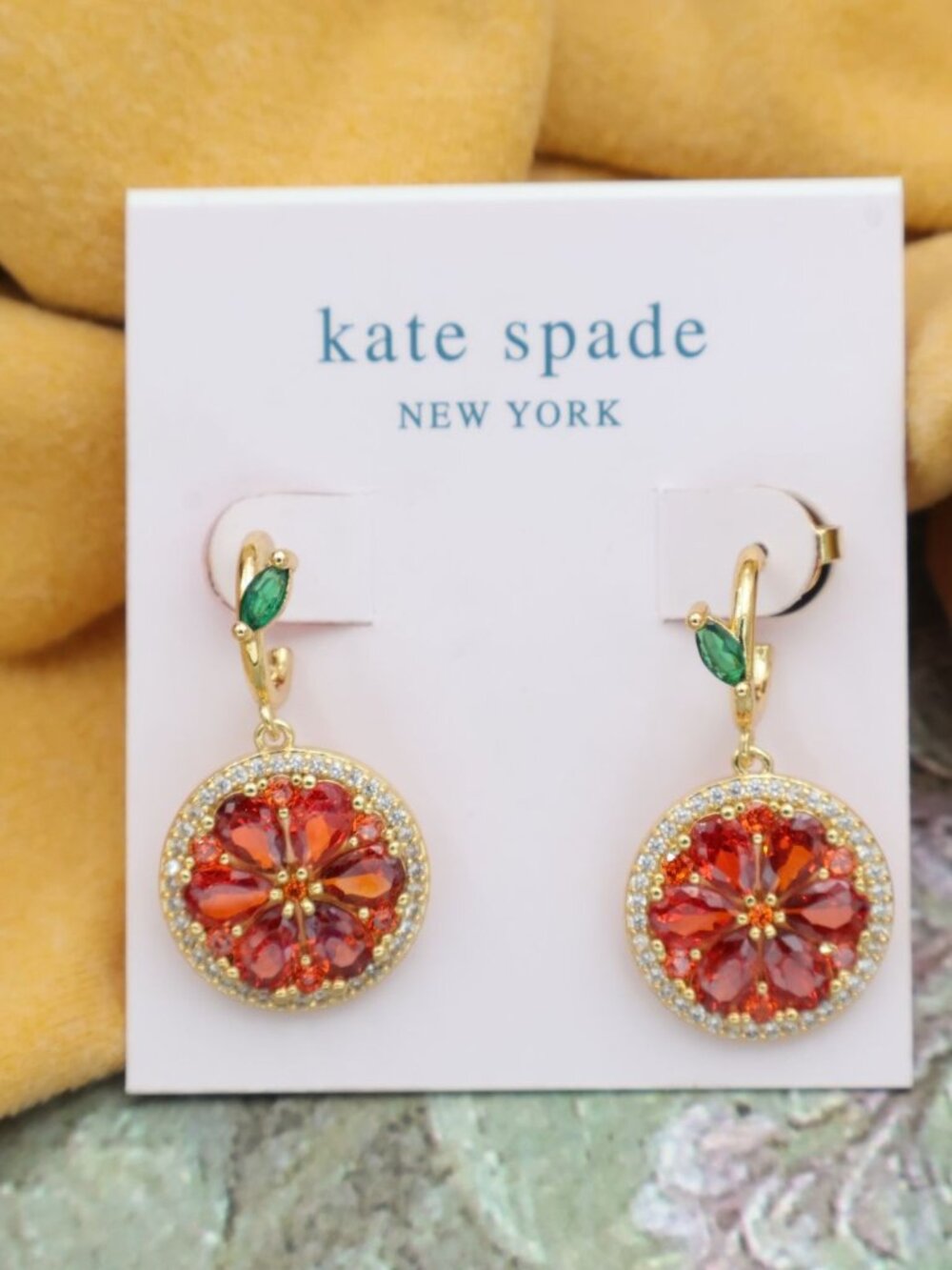 kate spade Gold-Tone Orange Floral Drop Earrings NWT And Dustbag
